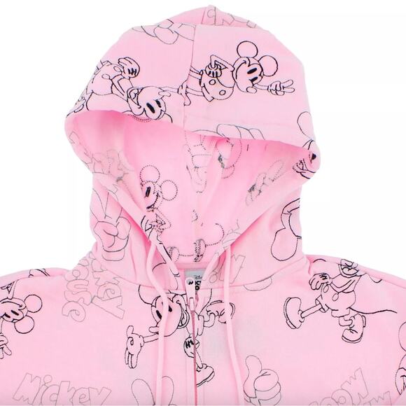 NWT Baby Pink Embroidered Mickey Mouse Zip-Up Hoodie Sweater Sz XS - Picture 2 of 5